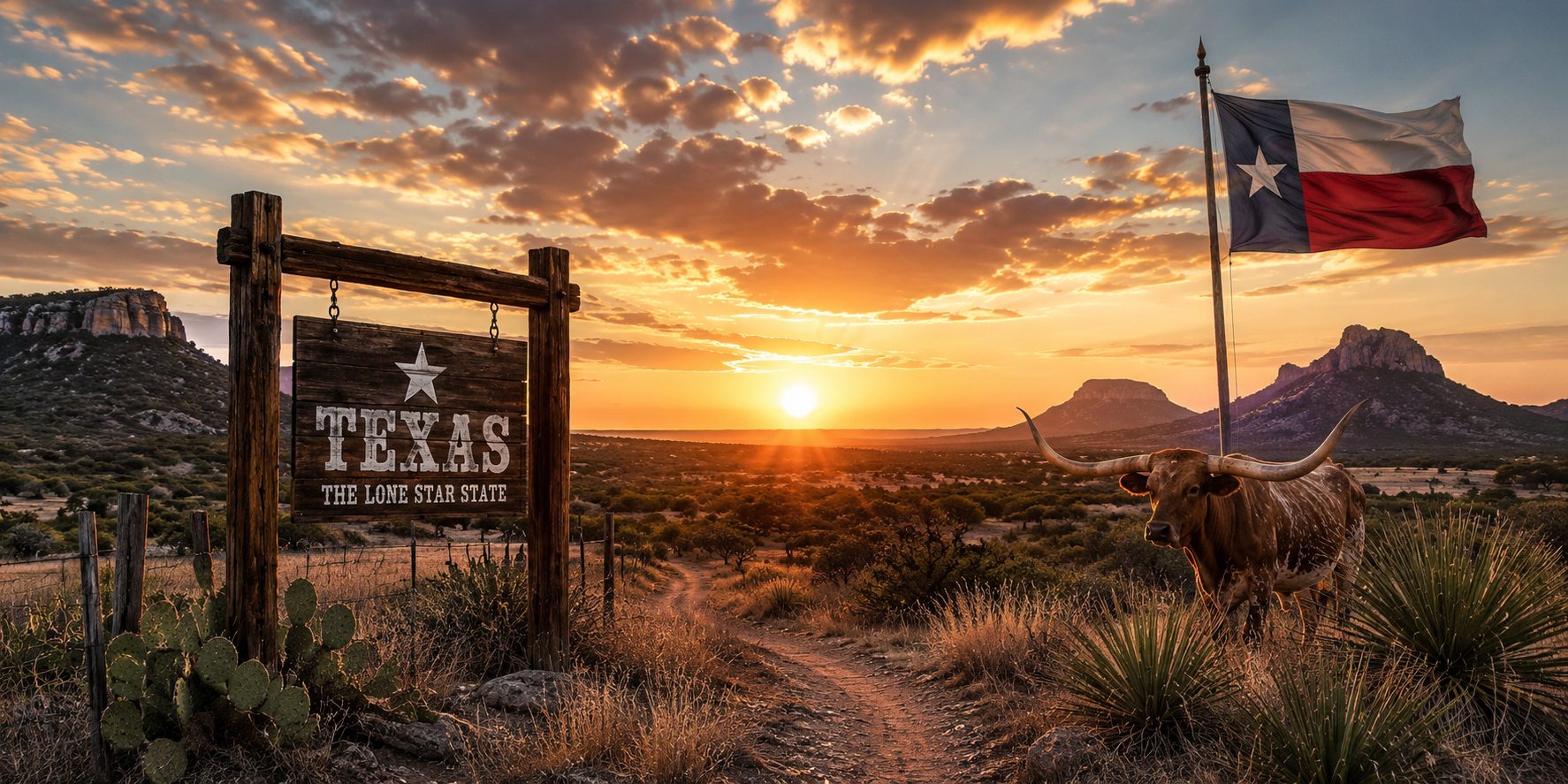 Texas rancher in burnt orange performance cap at sunset